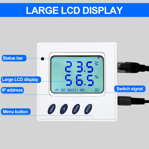 High Accuracy POE RJ45 Ethernet Temperature Humidity Sensor with Large LCD Display SNMP V1/TCP/UDP IP Network Monitoring Support